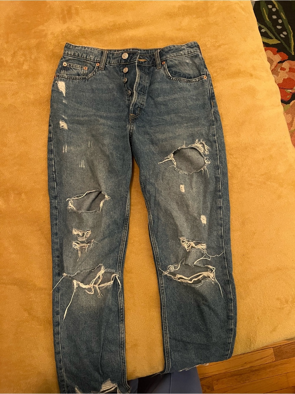 H&M Blue Denim Jacket with Gold Stitching